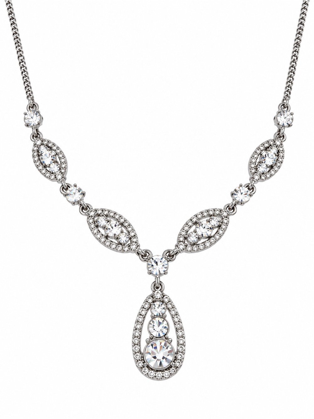 Givenchy Crystal Teardrop Pendant Necklace Silver Tone
